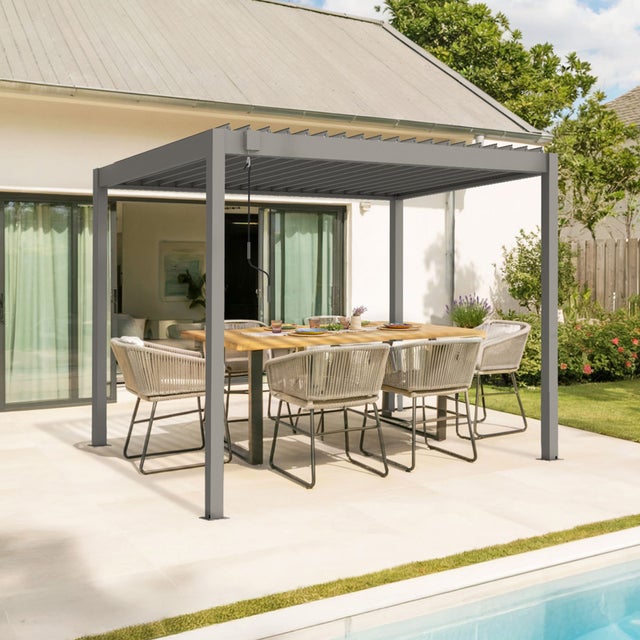 Pérgola bioclimática autoportante PIANA 3x2m en aluminio color topo