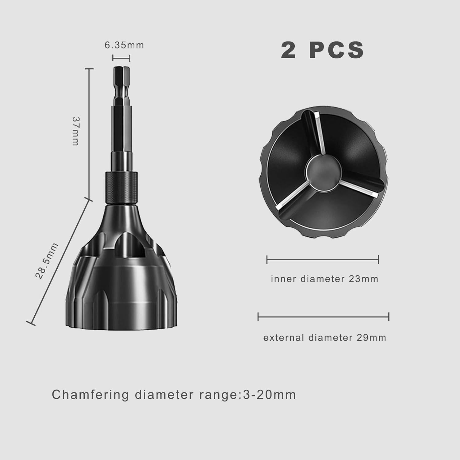2 Pièces Ebavureur Outil D'ébavurage de Chanfrein Externe de 3 à 19 mm Avec Lameen Acier au Tungstène Foret D'ébavurage à Chanfreinage Pour Cuivre/Pla - 2