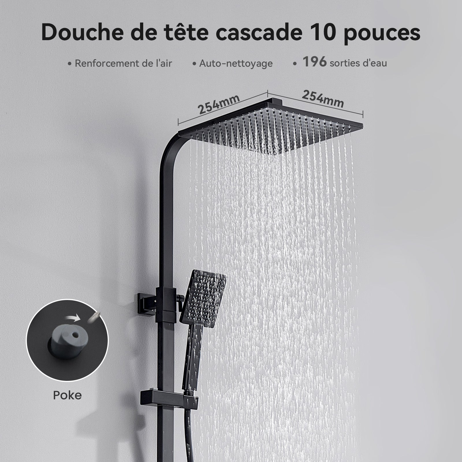 Colonne De Douche Thermostatique Gris, Mitigeur En Laiton Systeme De Douche Affichage Numérique LED Ensemble De Douche, Avec 33x 20cm Douche De TêTe, Douchette à Main, Robinet De Baignoire, Mural