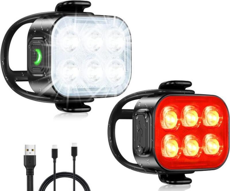 Kit éclairage Vélo Avant/arrière – 6+6 Modes, USB-C Rapide, IPX6 étanche – Puissant Et Léger