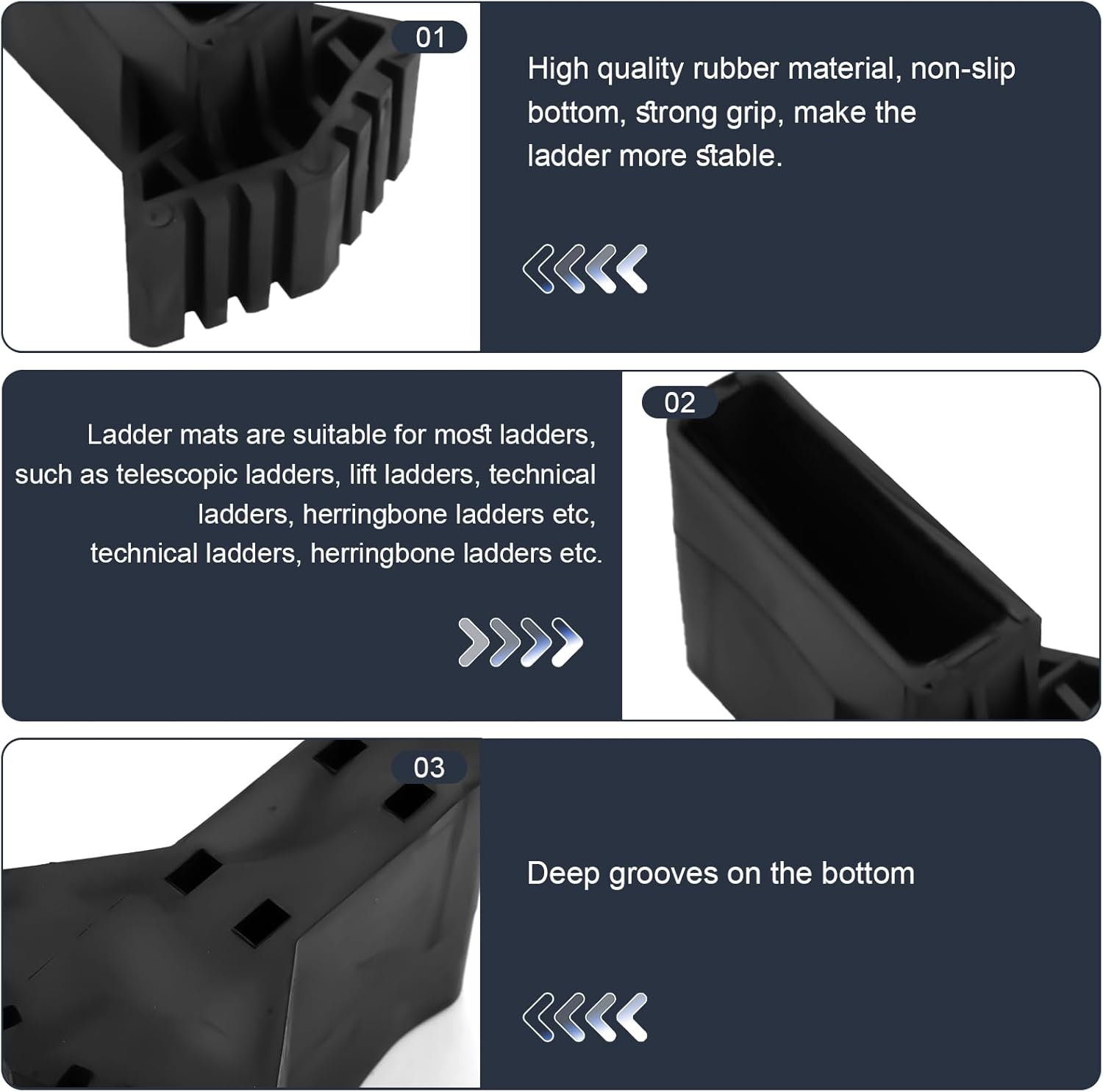 Lot de 4 pieds d'échelle en caoutchouc antidérapants pour échelles télescopiques, techniques et à chevrons (noir) - 3