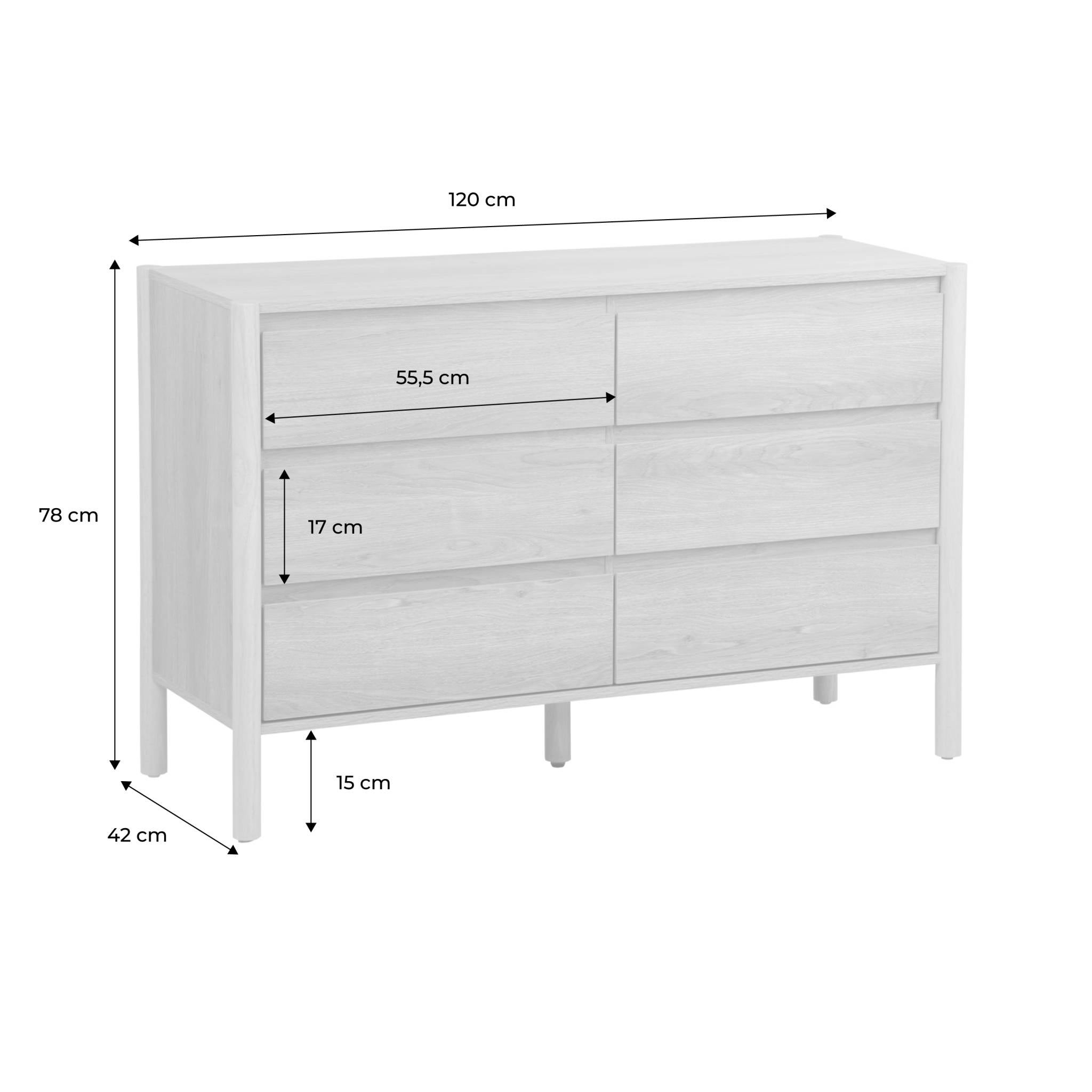 Commode décor bois 6 tiroirs 120cm naturel - 120 x 42 x 78.5 cm - Harmony - 2
