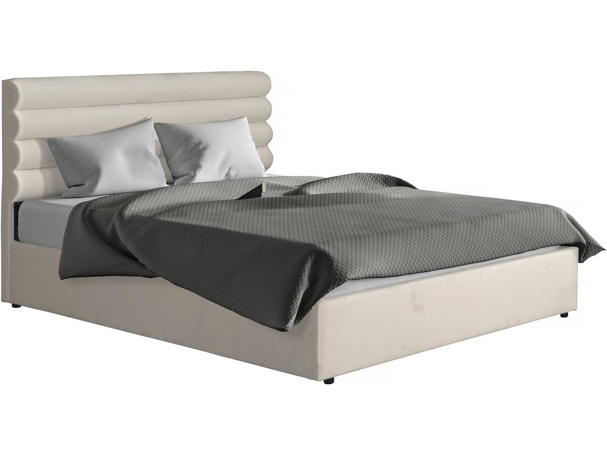 Łóżko podwójne Livigno designerskie z aksamitu - 160 x 200 cm - beżowe