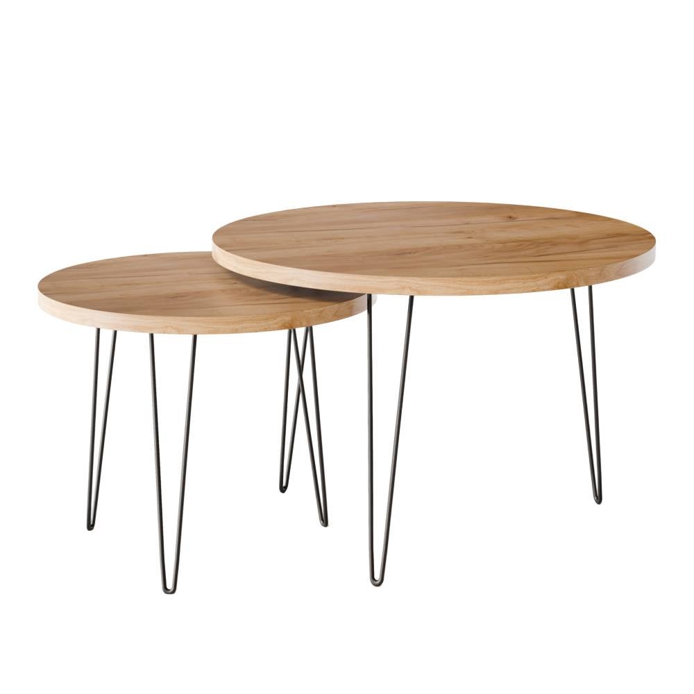 KOLM Stolik kawowy okrągły LAPP zestaw Ø50 + Ø68 cm Dąb Craft