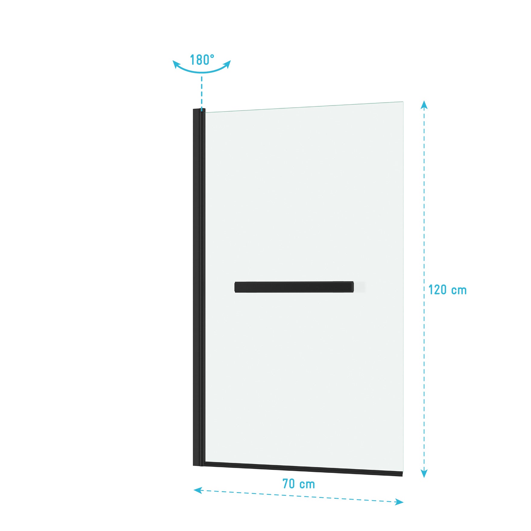 Pare baignoire Rabattable avec porte-serviette 70x120 cm - Profilé Noir Mat - Verre 4 mm - 5