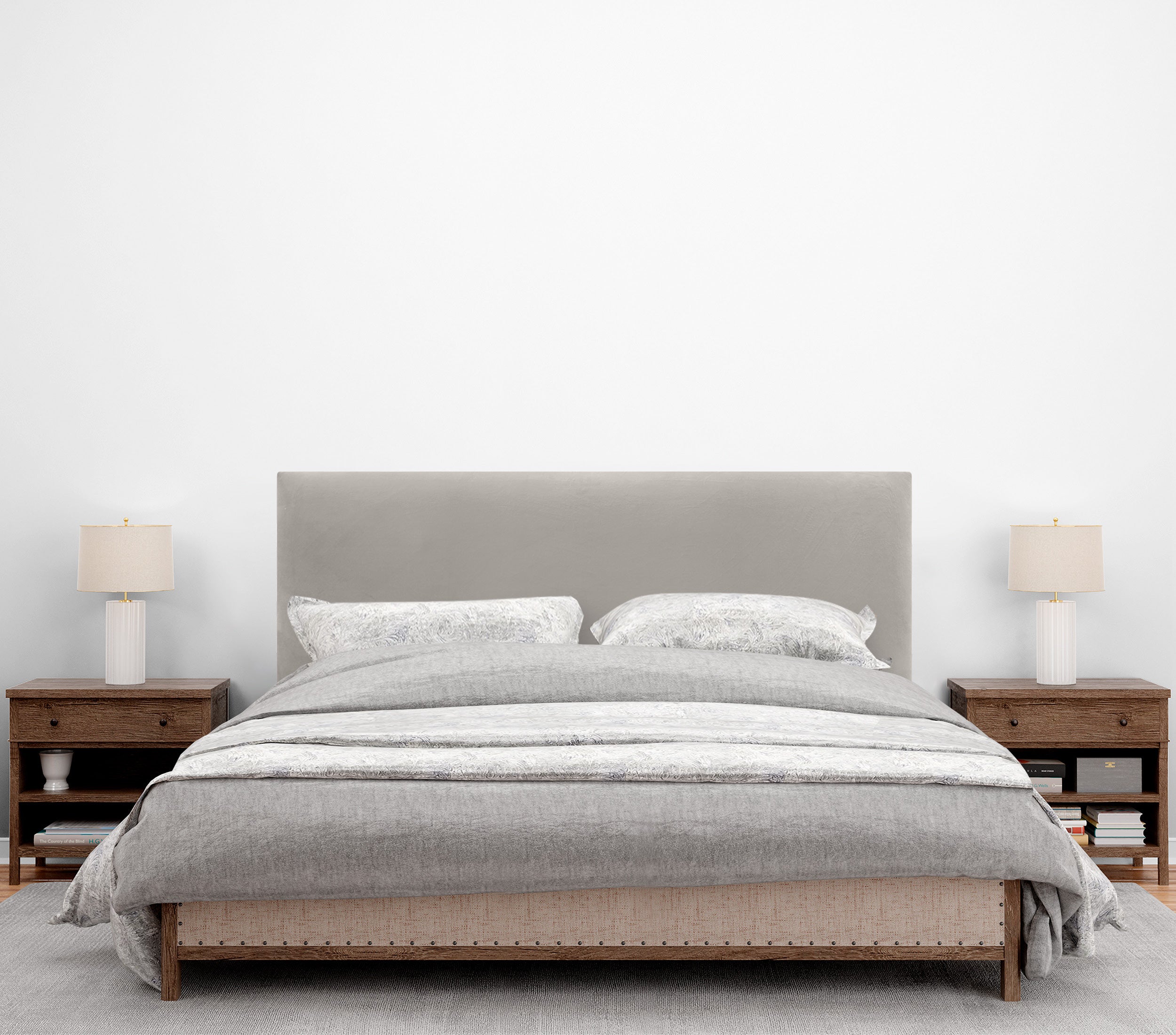 DHOME Testiera in Velluto Liscio con Gambe Camera da letto Imbottita con Testiera Imbottita Moderna di Fascia Alta (Beige, 145x105cm) - 2