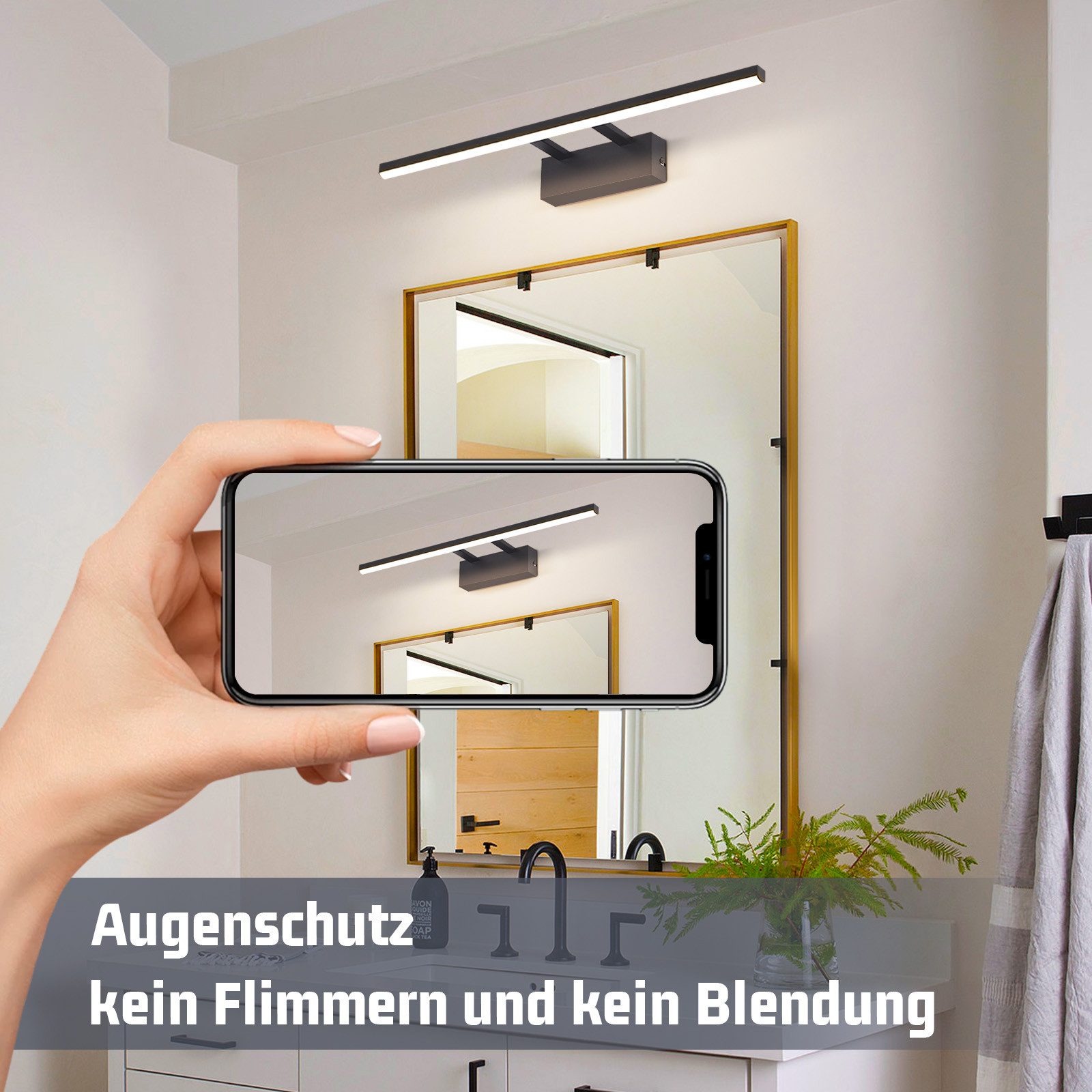 NETTLIFE Lampe à miroir LED noire 60CM Moderne 4000K Salle de bain Lampe à miroir murale - 2