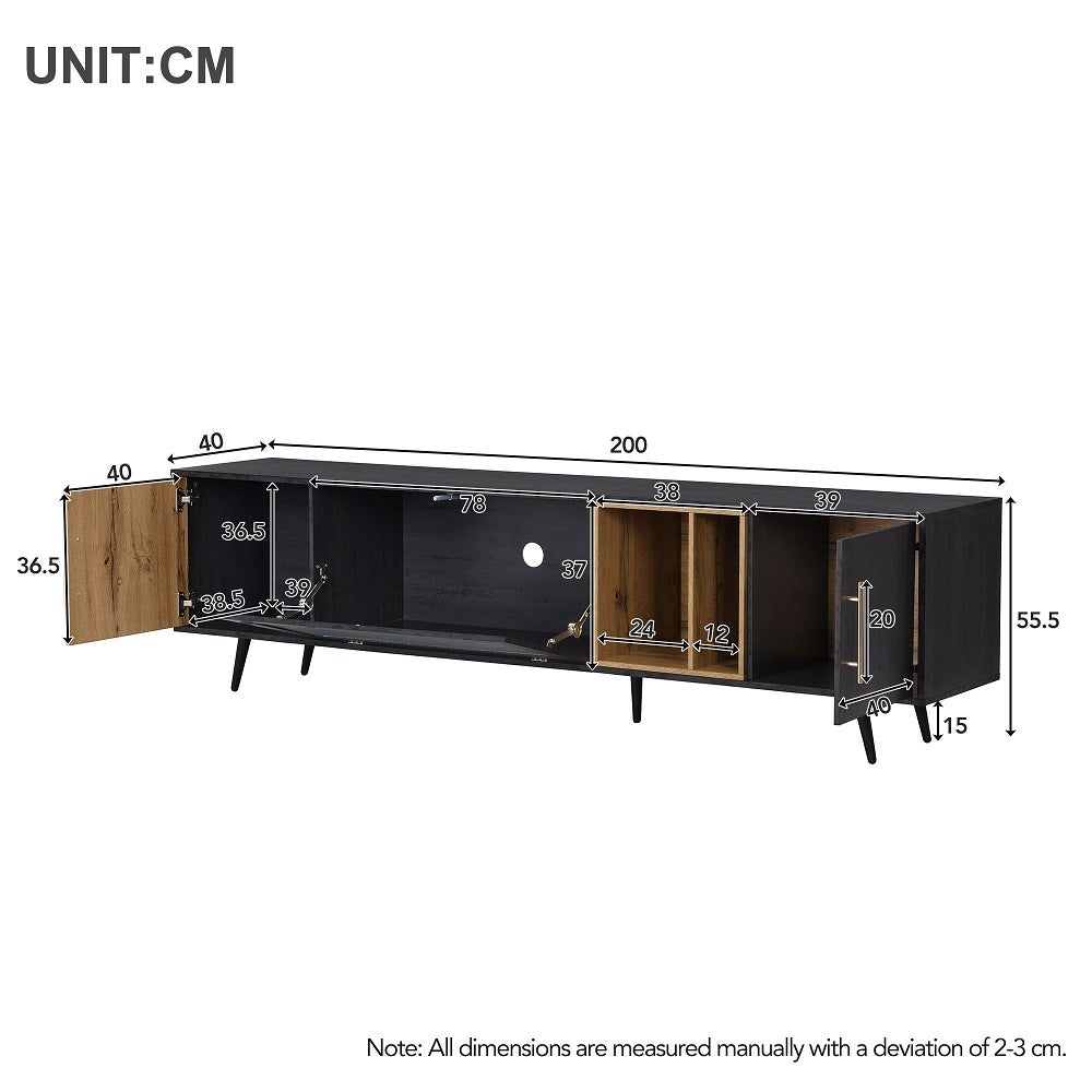 Meuble TV Commode bois foncé et veines du bois convient pour un téléviseur de 90 pouces Élégant gris Meubles de rangement - 6