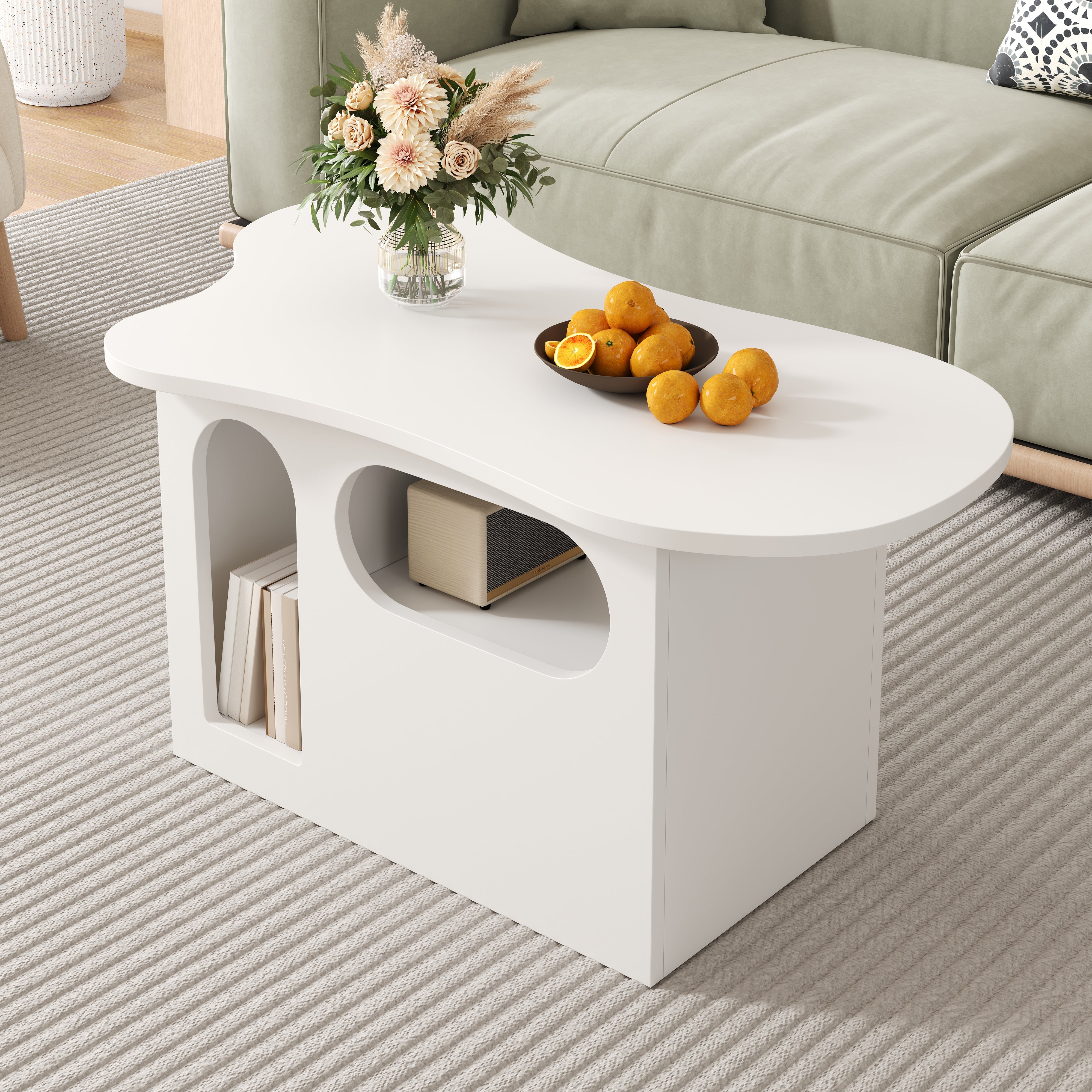 Table basse avec tiroirs, table basse en forme de nuage, petite table à manger pour salon, table de jardin 97 * 45 * 43,5 cm - 7