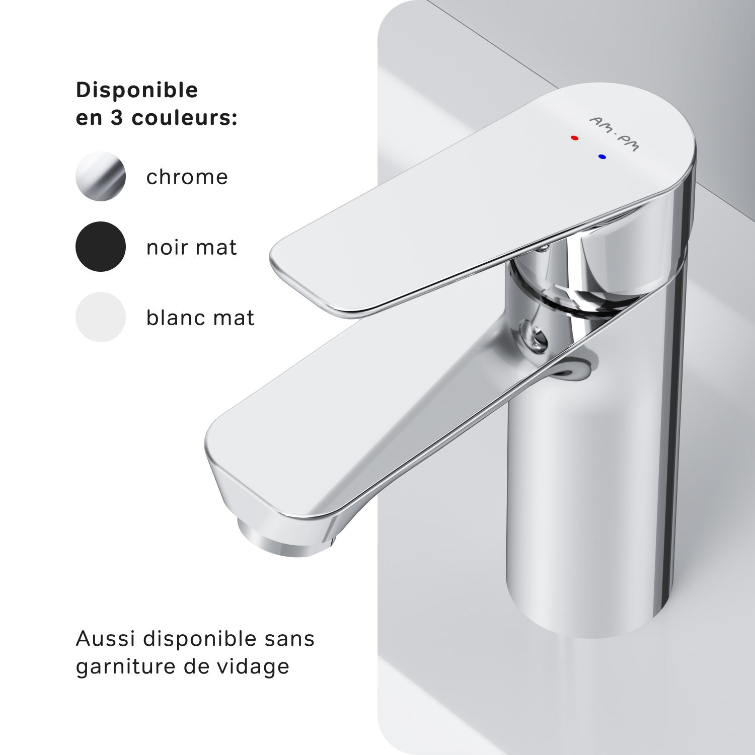 Mitigeur de lavabo avec bonde clic clac, Robinet de lave-mains, Chromé, taille M, Hit FTA82200 AM.PM - 6