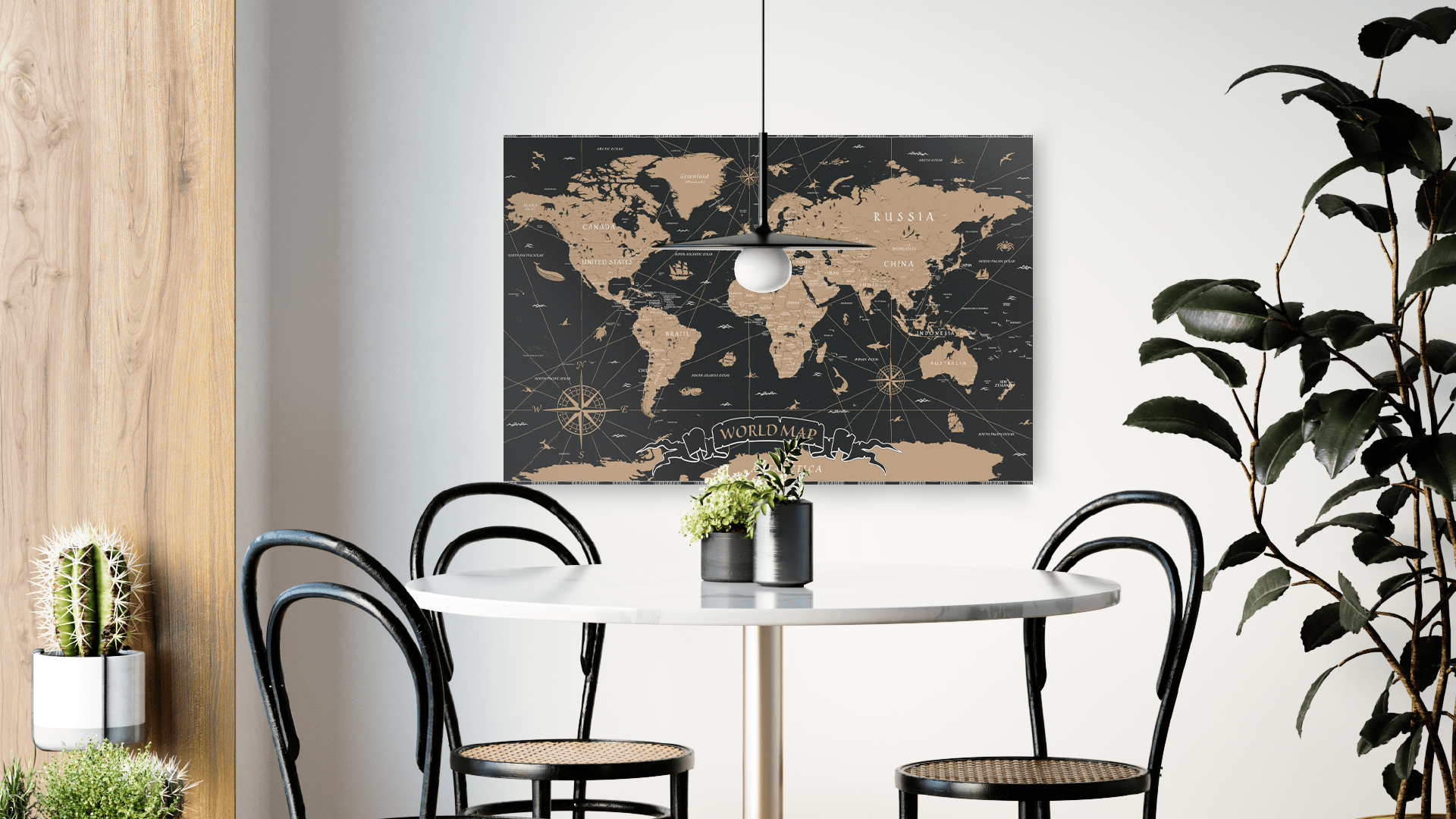 Tableau Magnétique en Métal Motif Carte du Monde Noir Vintage 90x60cm, MetalBoards pour tout type d'Aimants - 3