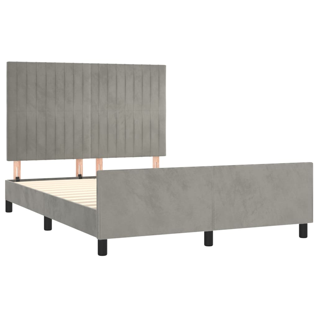 Cadre de lit sans matelas en velours gris clair pour la chambre, 140 × 200 cm - 4