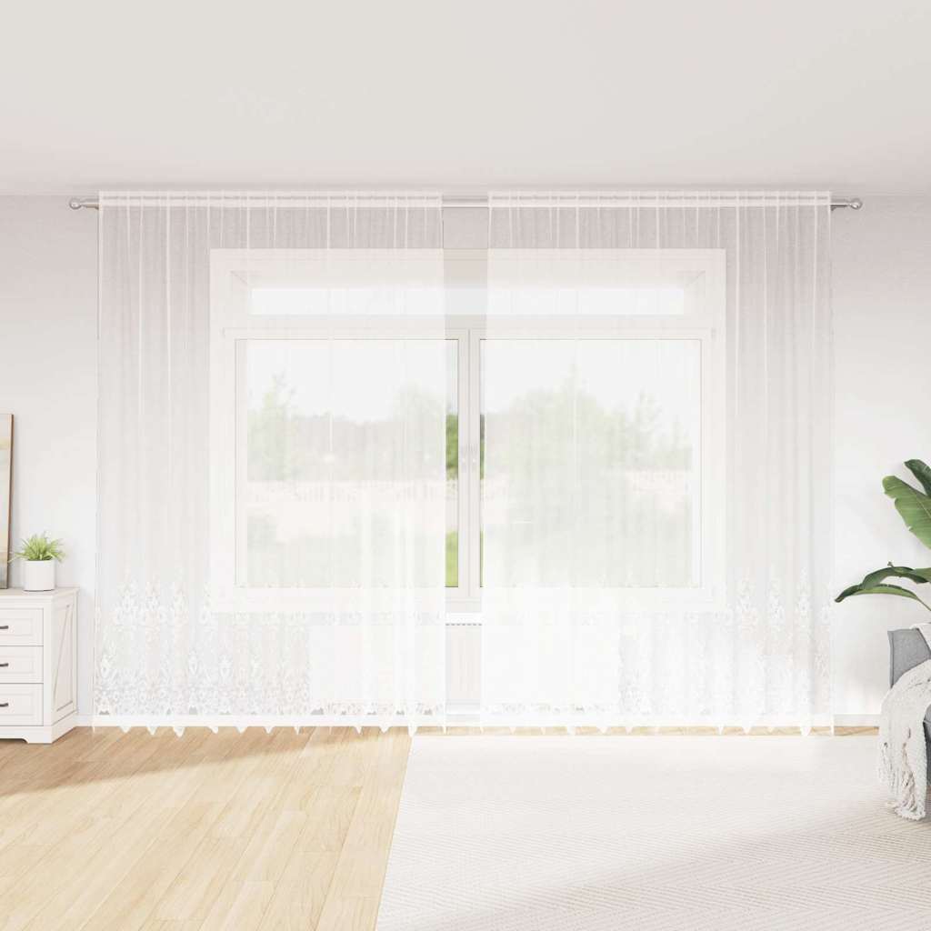 Firanka Koronkowa z zasłonami Biały 300 x 300 cm Poliester vidaXL
