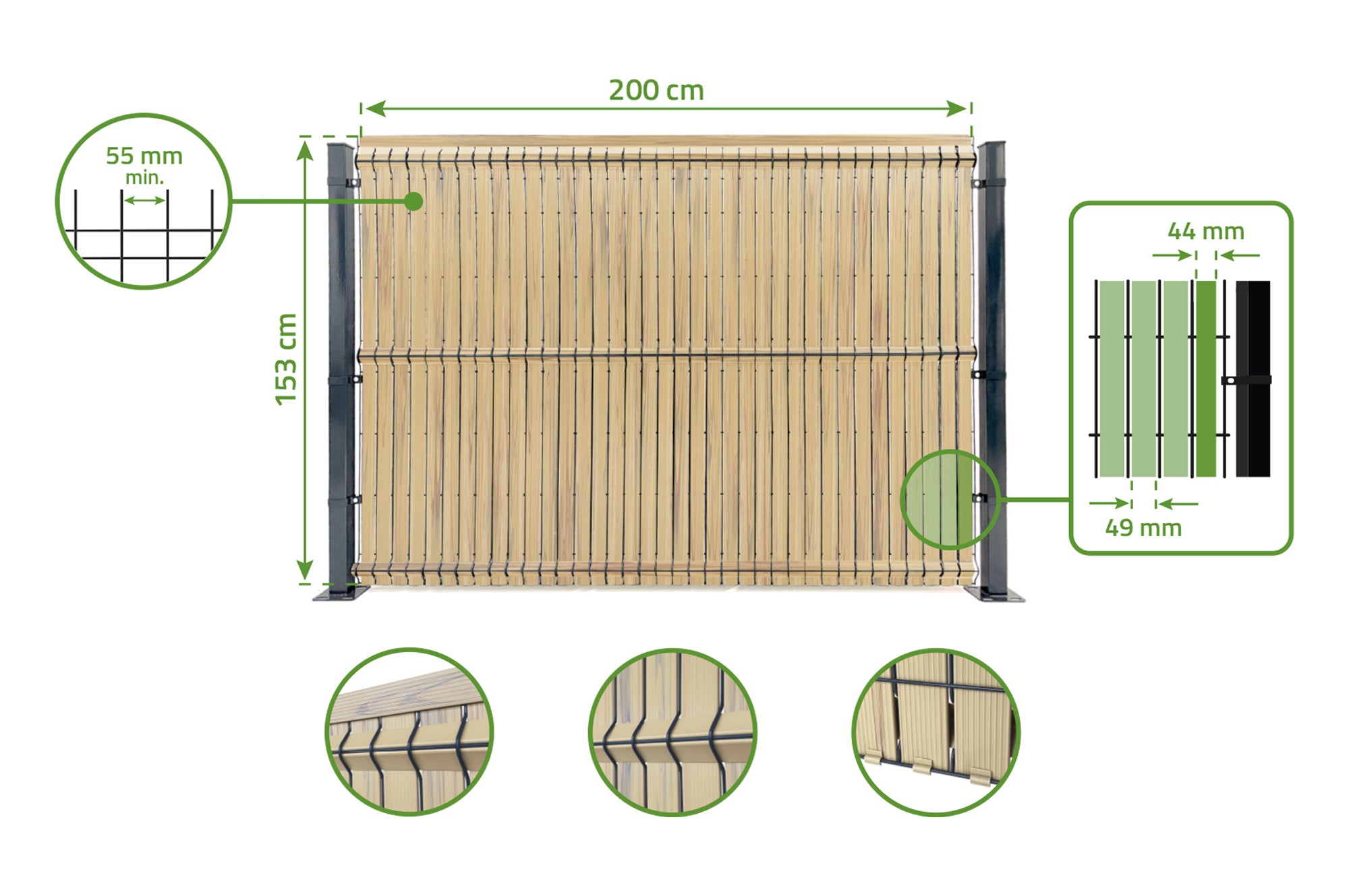 Kit lamelles occultantes PVC 2m CINTO H.150cm Beige - avec clips et profil de finition - 8