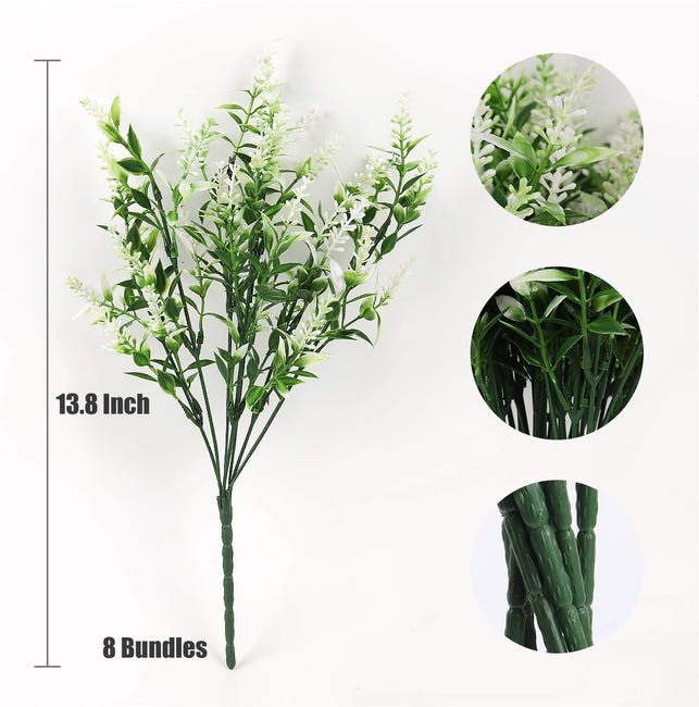 Set di 8 piante artificiali di lavanda da esterno resistenti ai raggi UV, steli di plastica verde, decorazione per fioriere da veranda - bianco | Leroy Merlin Set di 8 piante artificiali di lavanda da esterno resistenti ai raggi UV, steli di plastica verde, decorazione per fioriere da veranda - bianco | Leroy Merlin