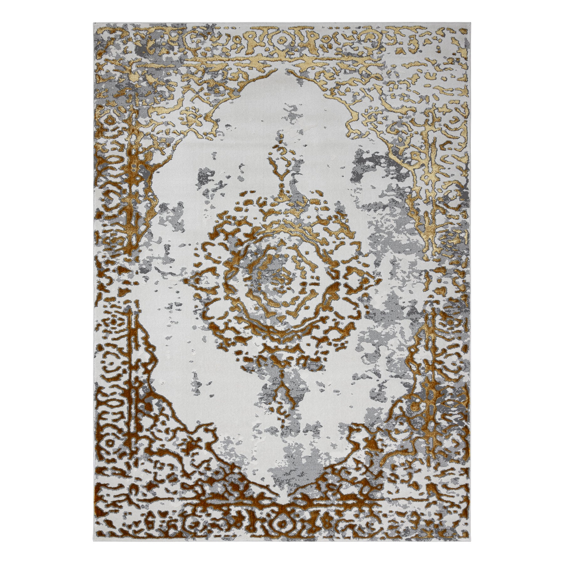 Dywan ALLURE 1961 Ornament, ramka - Strukturalny, stylowy, glamour złoty / biały 80x150 cm - 3