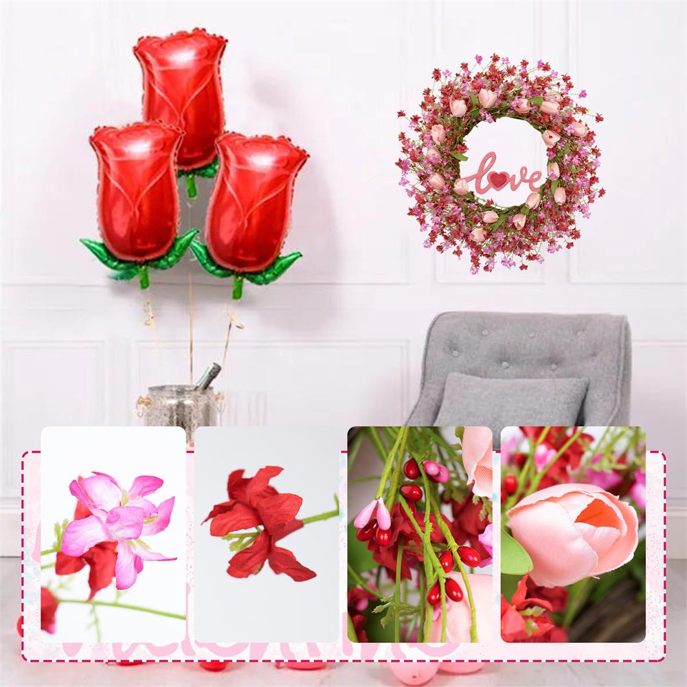 Couronne de Saint-Valentin artificielle rose avec tulipes, baies et ...