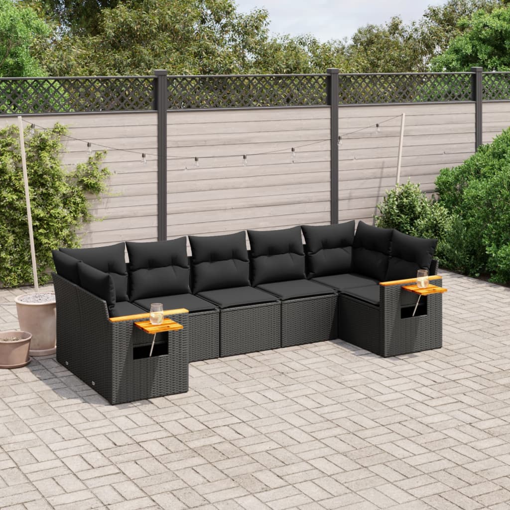 Tidyard Set Divani Da Giardino In Polyrattan Nero - 6 Pezzi Modulari Con Cuscini Bianco Crema - Angolare Con Poggiapiedi Per Esterno, Salotto Rattan PE
