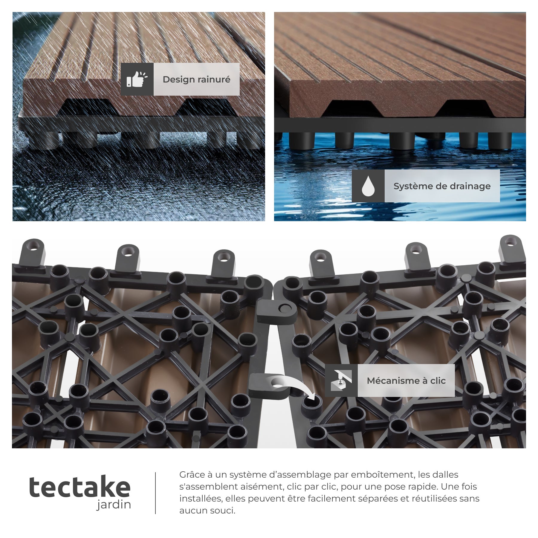 Lot de dalles de terrasse TEGULAS en WPC aspect bois Lot de 22 pièces avec système de clic TECTAKE - 5