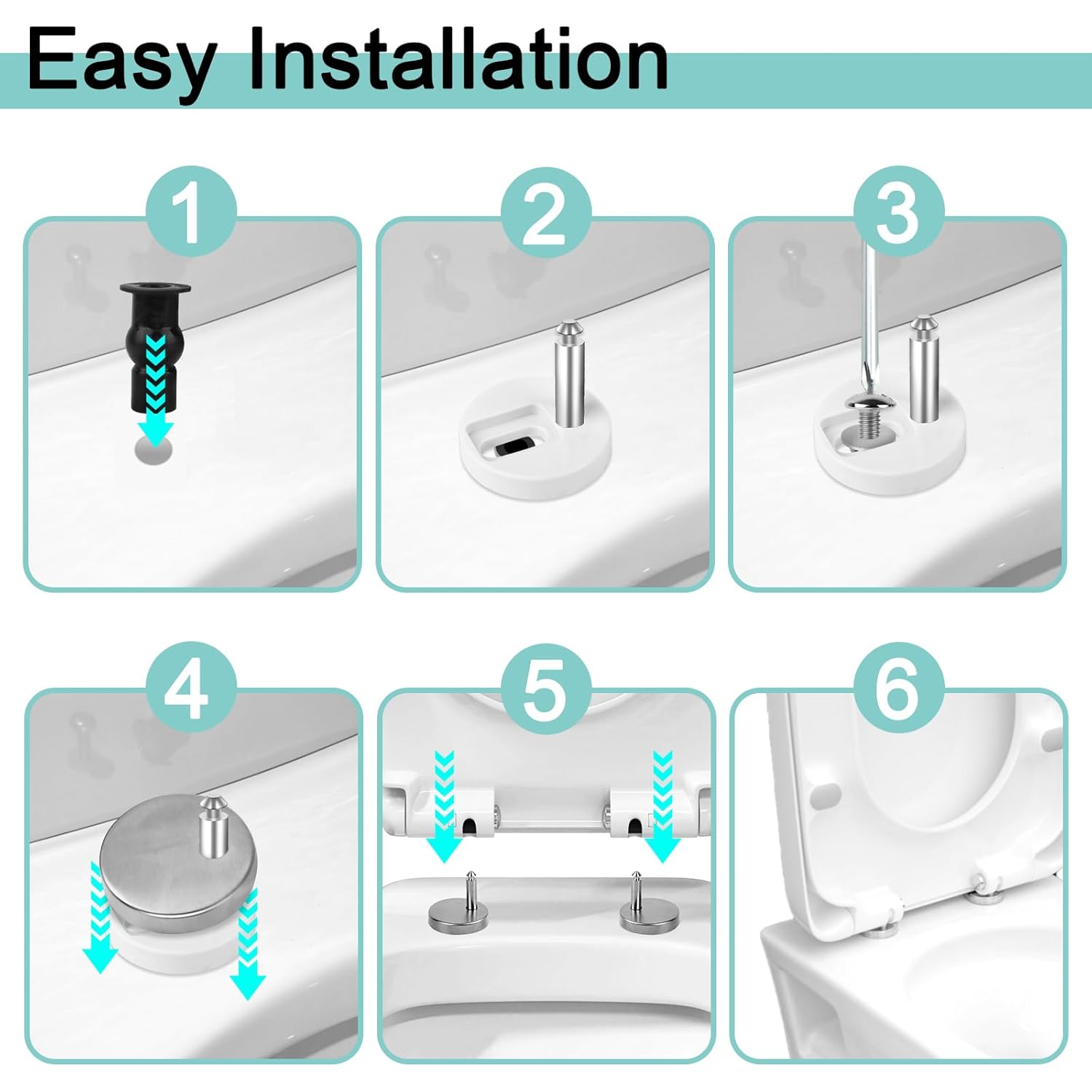 2 Pièces Kit de Fixation Abattant WC, Charniere Abattant WC Fixations Cuvette WC, Charnière de Siège de Toilette avec Vis Convient à la Plupart des To - 4