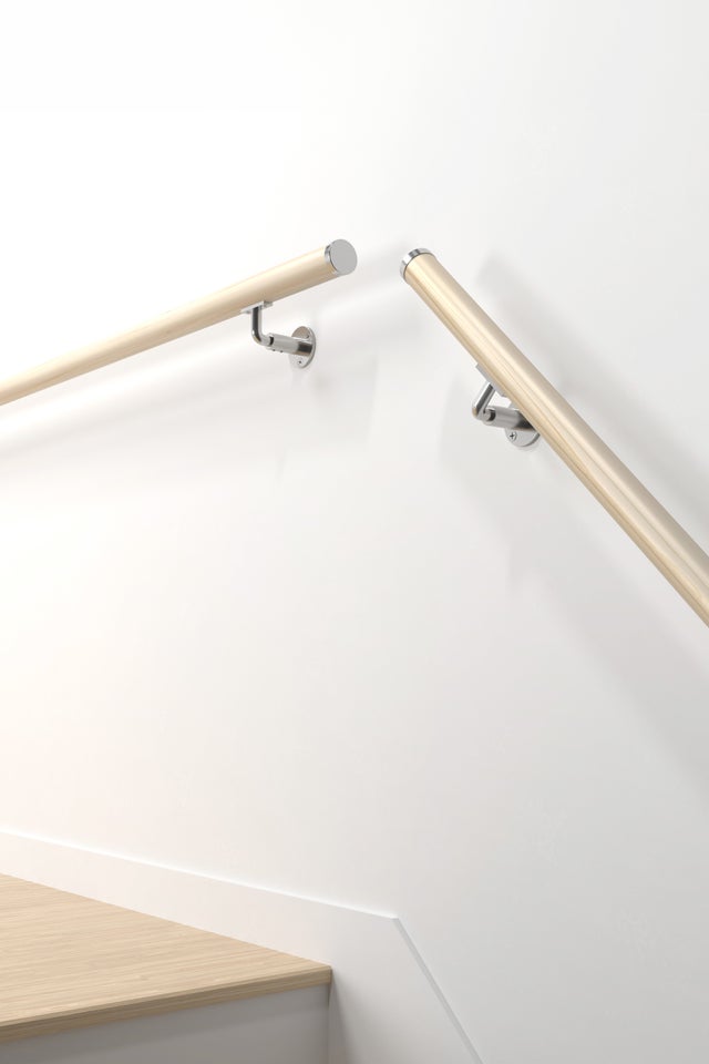 Kit de corrimão em abeto R16 com suportes NEW RONDO em alumínio anodizado prateado - 200cm - SOGEM