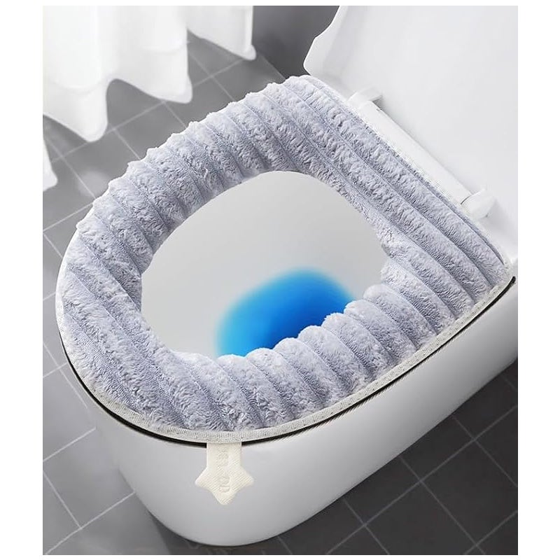 Szare, 2-pakowe, grubsze, miękkie pokrowce na deskę sedesową do łazienki, zmywalne, ciepłe, z zamkiem błyskawicznym i uchwytem, kompatybilne