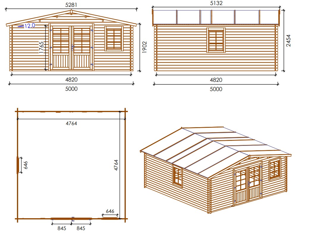 Abri de jardin en bois - 25m2 - 5x5m - Ep. 28mm - Couleur: naturel - DOM591 - ALTANKA - 4