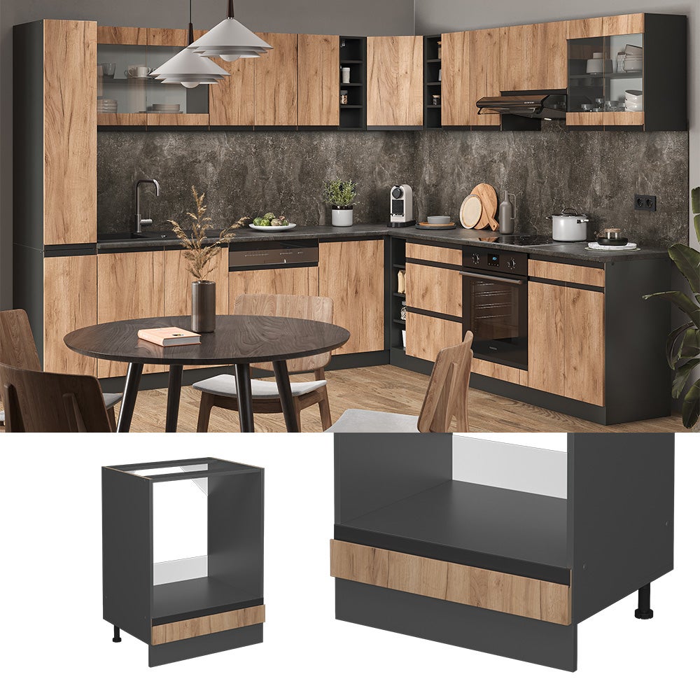 Vicco Meuble pour four R-Line, Chêne de force doré, 60cm J-Shape PT Marbre - 2