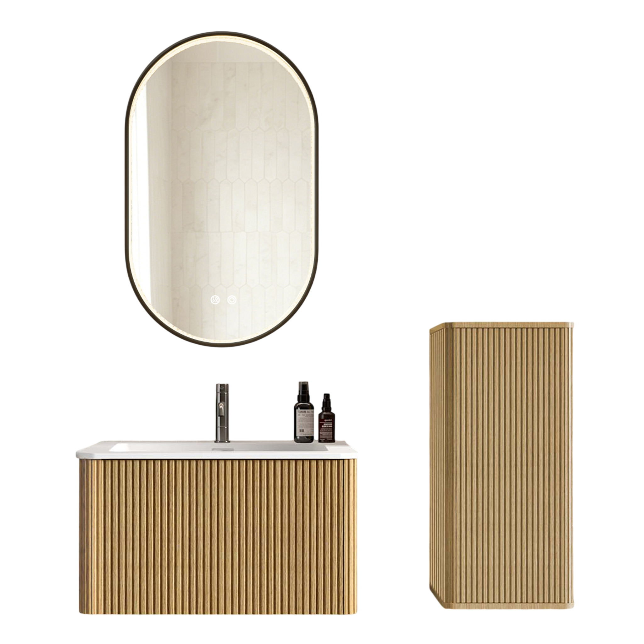 Ensemble meuble salle de bain 80 cm chêne, meuble sous vasque suspendu ...