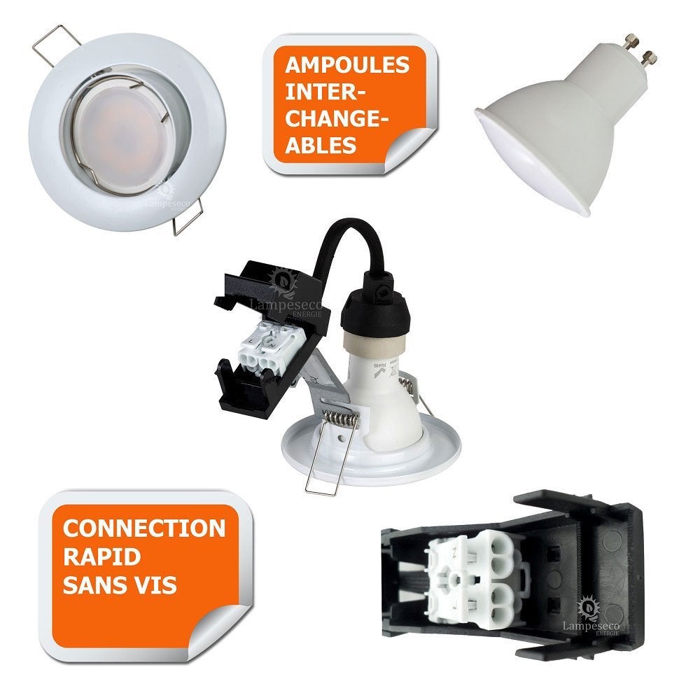 10 Spots led 3-step dimmable sans variateur 7w eq.56w blanc chaud orientable finition blanc - 2