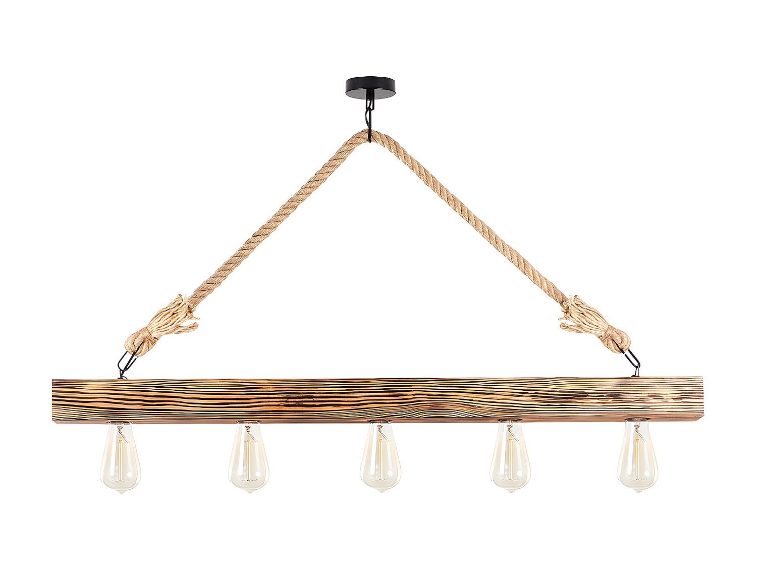 Lustre en bois - 5 lampes - L. 100 x H. 53 cm - Coloris naturel - EREBOS - 6