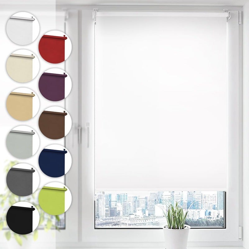 Store occultant sans percage 35*130CM Blanc, Store Enrouleur Opaque pour fenêtres et Portes, Fixation avec ou sans perçage, Protection Solaire - 2