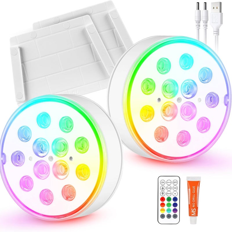 Akumulatorowa, zanurzalna lampa basenowa LED, 2 światła, IP68, 16 kolorów RGB, z pilotem, idealna do basenów i akwariów