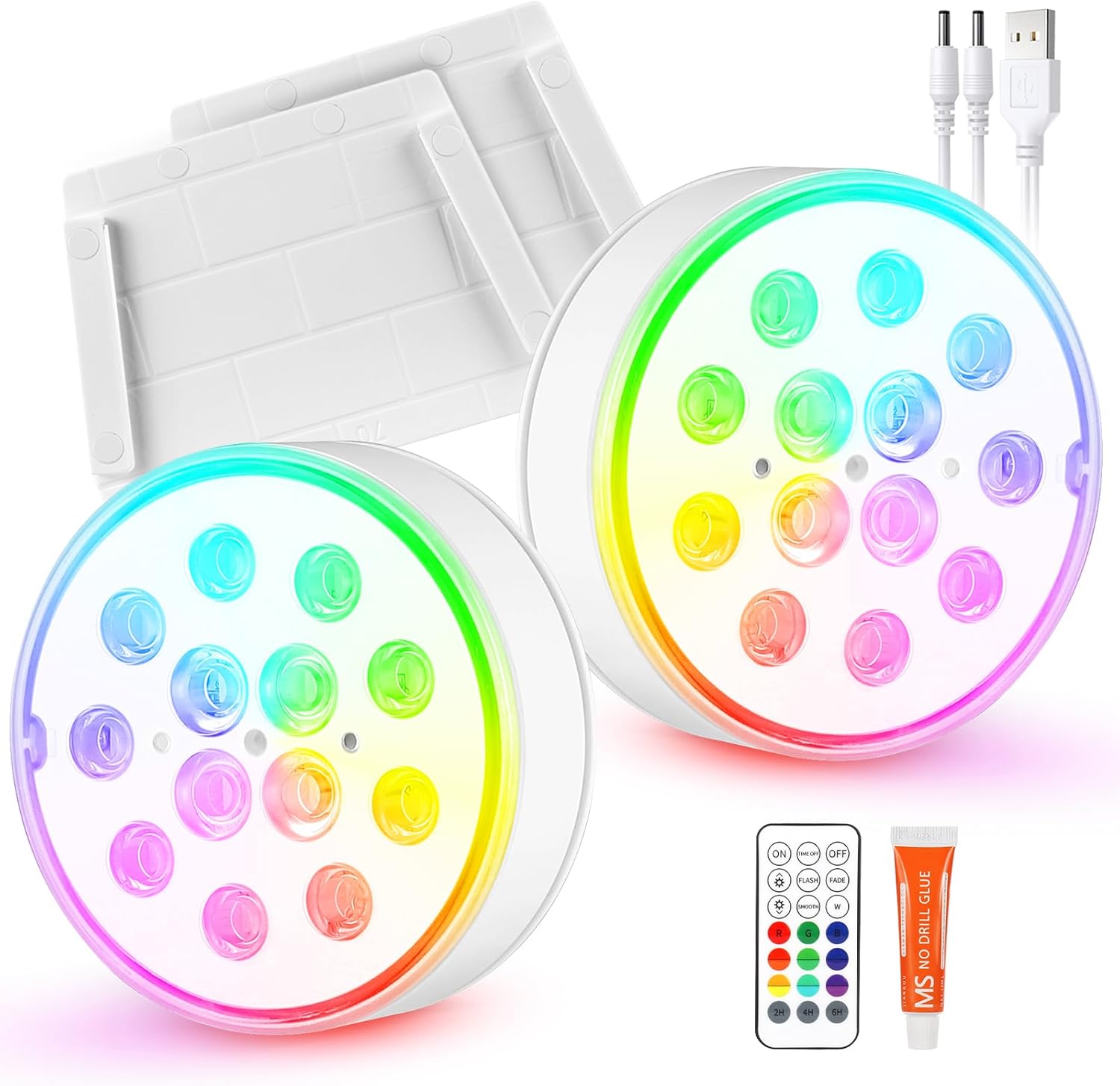 Akumulatorowa, zanurzalna lampa basenowa LED, 2 światła, IP68, 16 kolorów RGB, z pilotem, idealna do basenów i akwariów