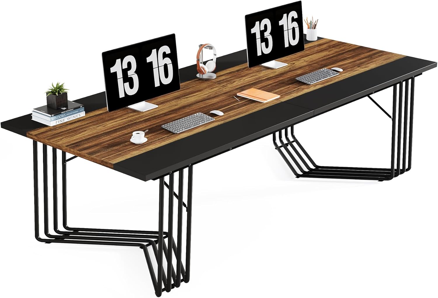 Tribesigns  Escritorio 200*100*75Cm, Con Sólida Estructura Geométrica De Metal, Mesa De Reunión Para 8 A 10 Personas, Rústico Marrón , Leroy Merlin