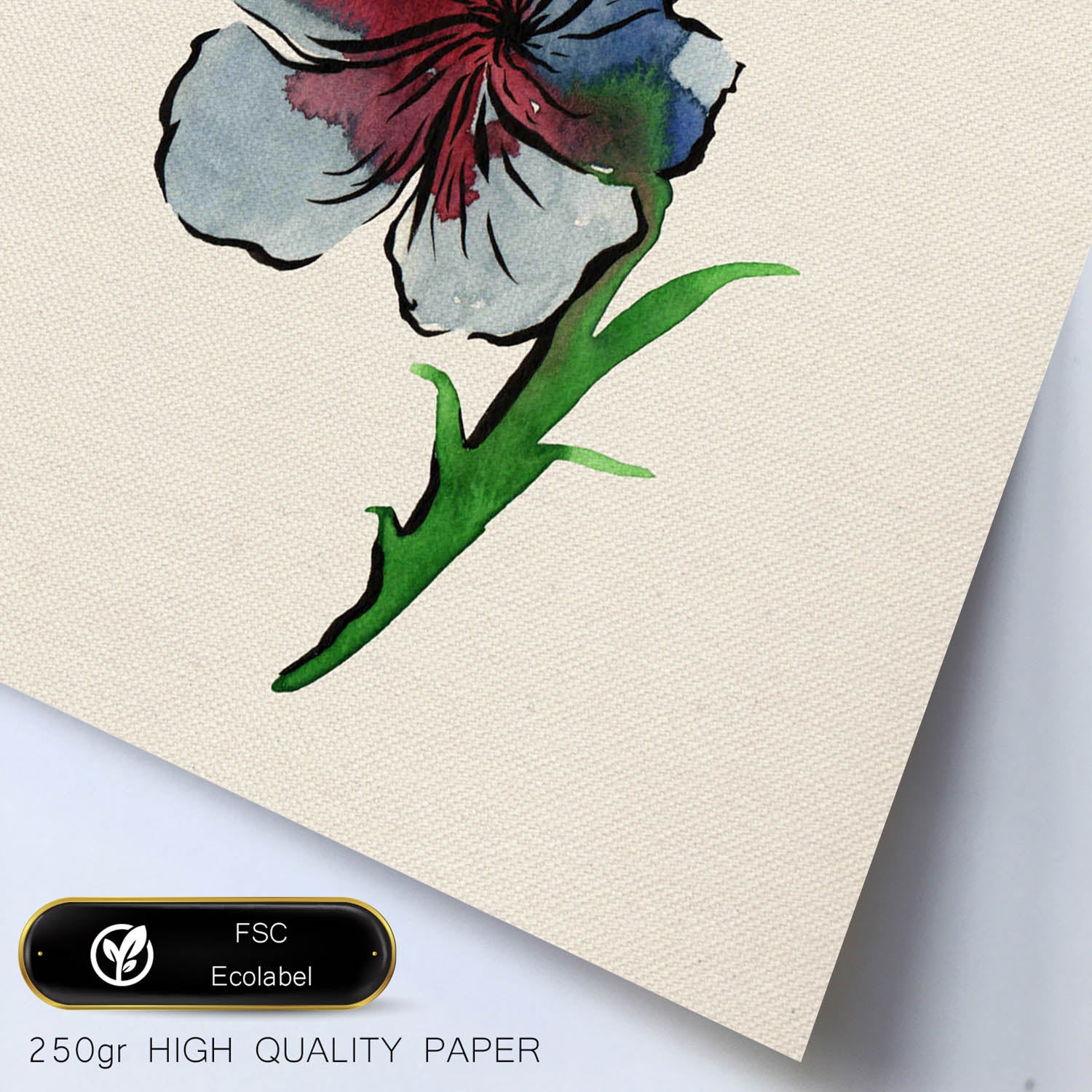 Affiche De Fleur Et De Nature. Fleur Carrée De Mes Rêves, Illustrée De Dessins De Couleur. Cadre En Bois Clair - 2