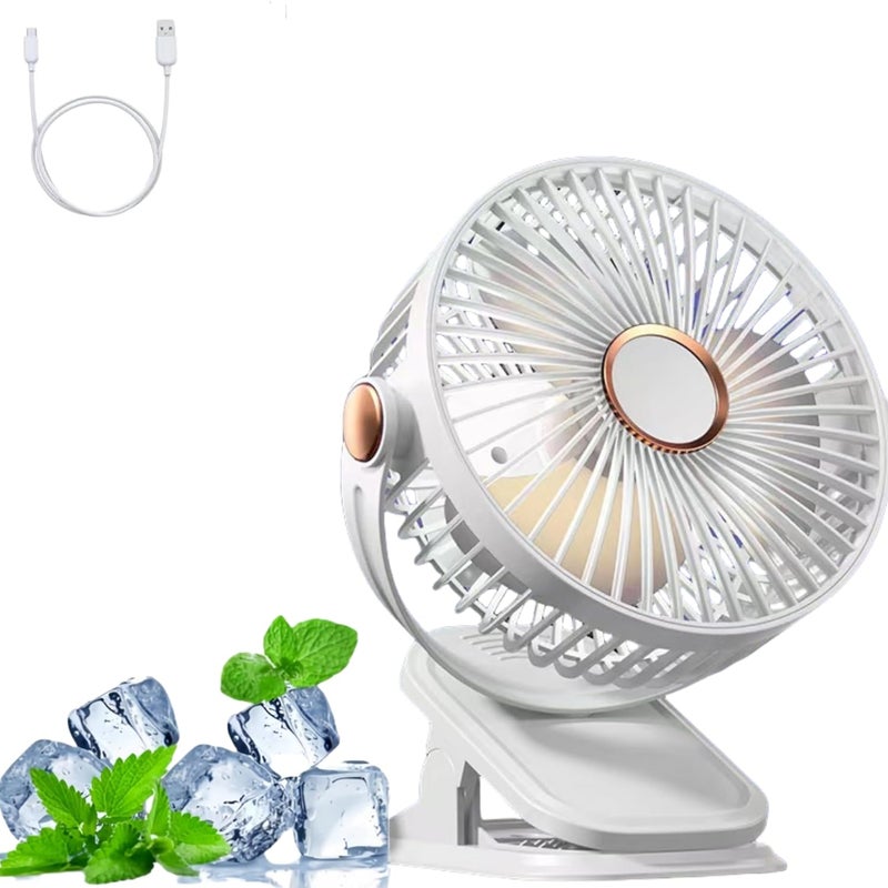 Przenośny wentylator kempingowy z klipsem, 5 prędkości, port USB, lampka nocna, biały, 1200 Ah