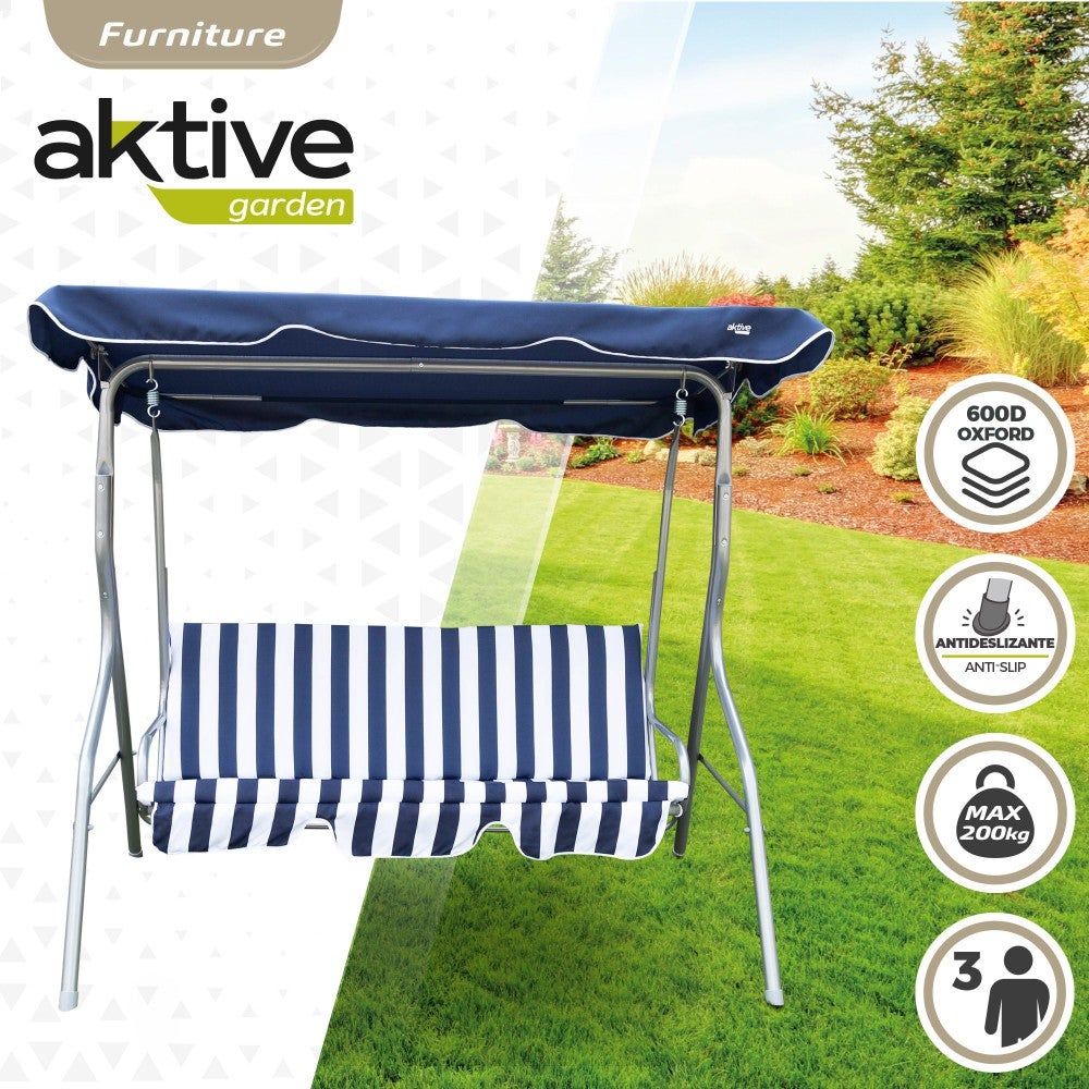 Assento de balanço de jardim azul e branco com toldo basculante de 3 lugares Aktive - 2