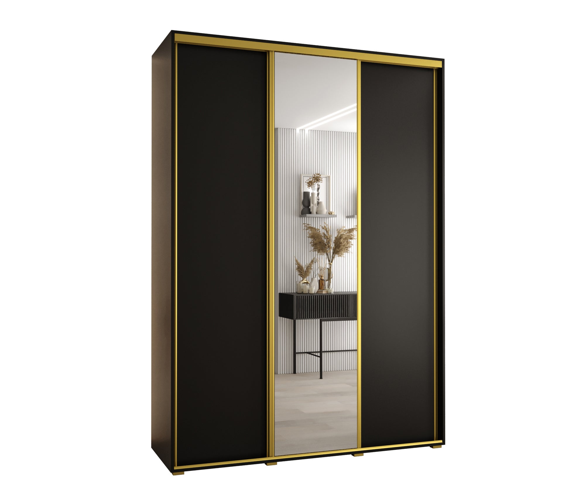 Szafa przesuwna z lustrem wysoka Davos 3 180 x 45 x 235,2 cm czarny + czarny + u. złoty - Abiks Meble