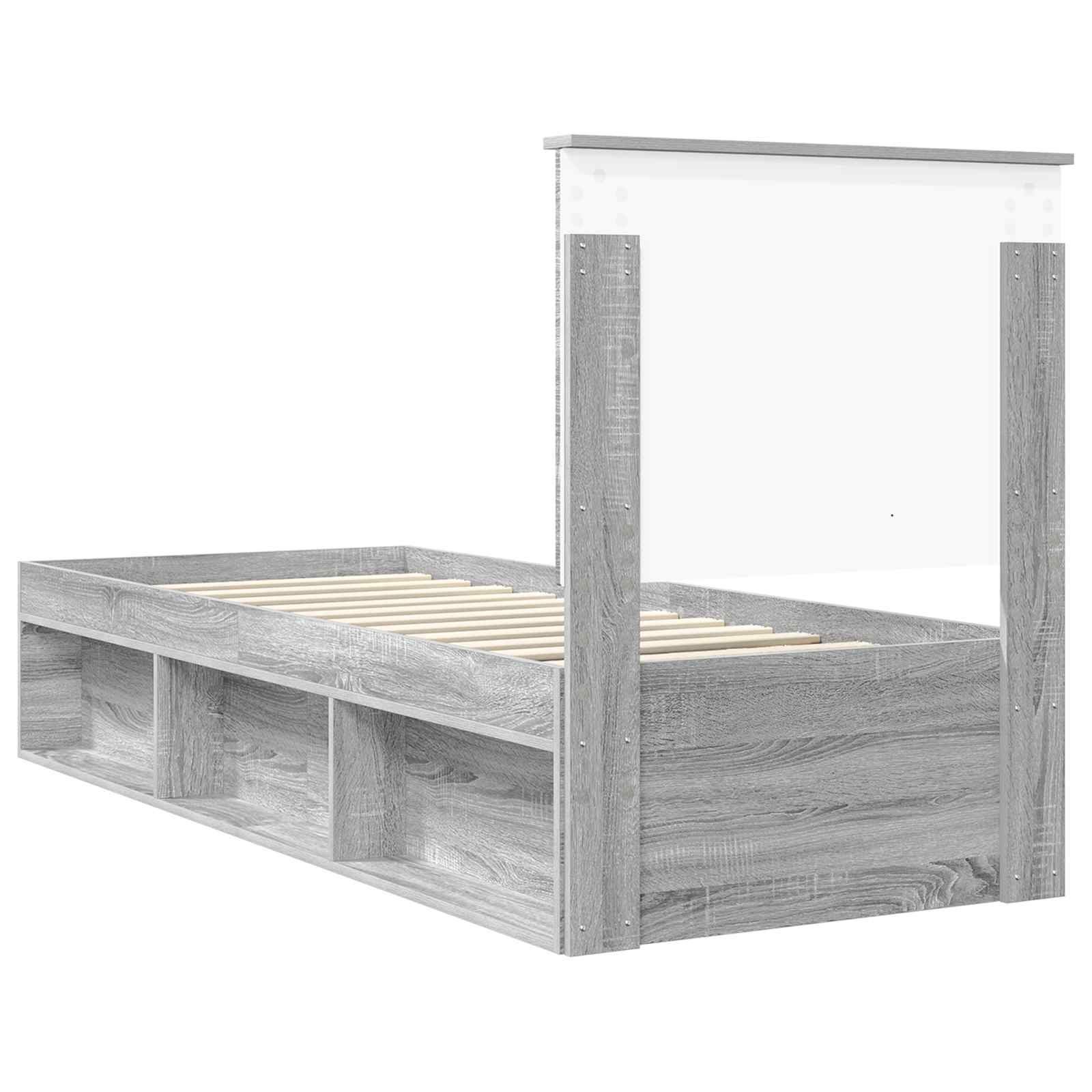 Cadre de lit gris 75 x 190 cm en bois de pin massif - 9