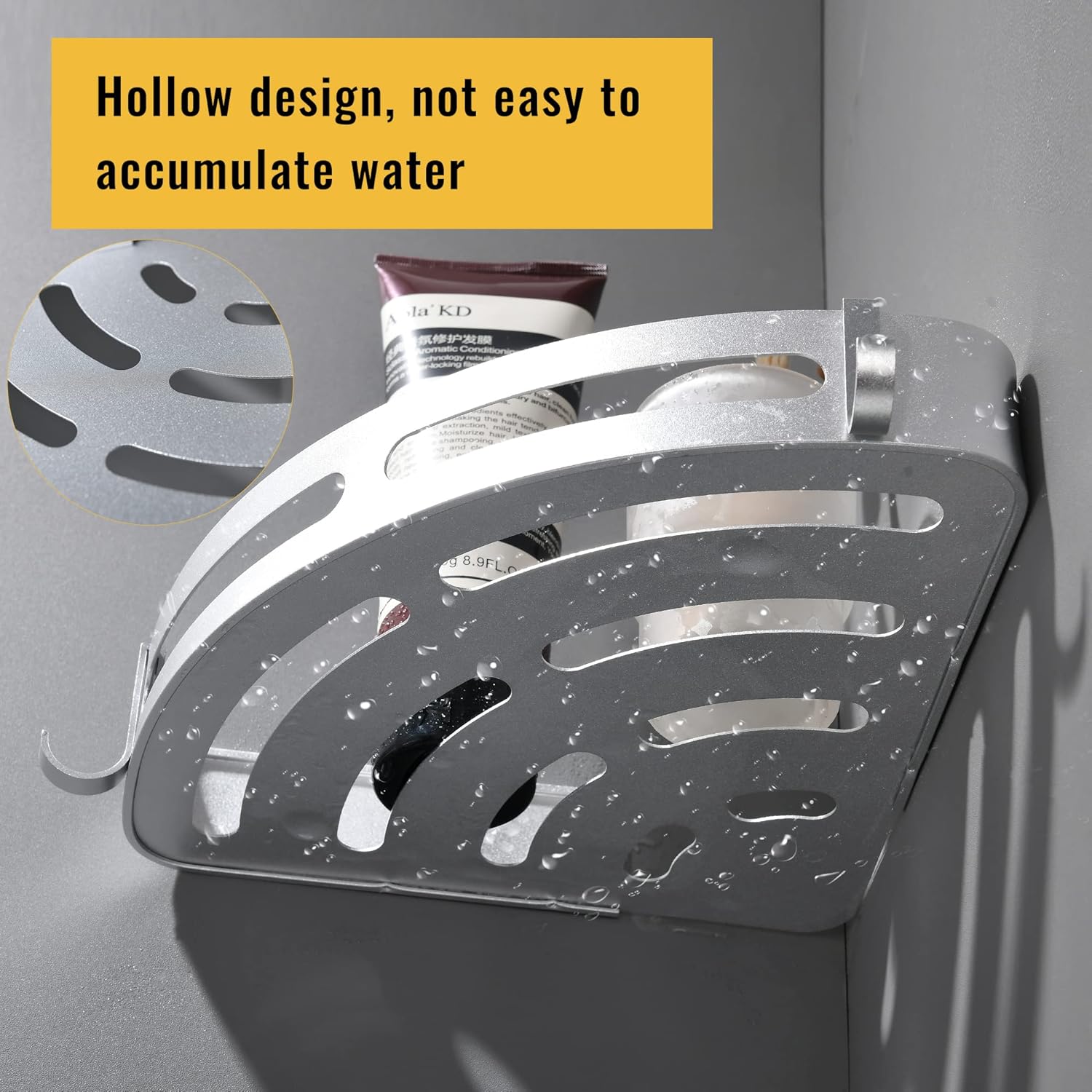 Mensola per doccia senza foratura, mensola angolare per doccia antiruggine, portaoggetti per doccia con 4 ganci, portaoggetti per doccia senza foratu - 4