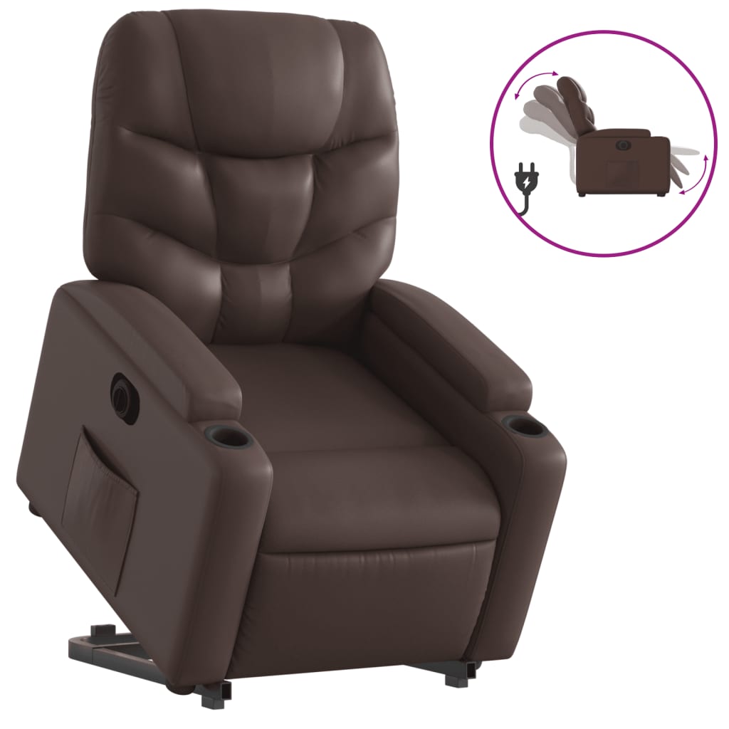 Sillón reclinable elevable eléctrico | sillón de relax | silla de relax de cuero sintético marrón cfw727008