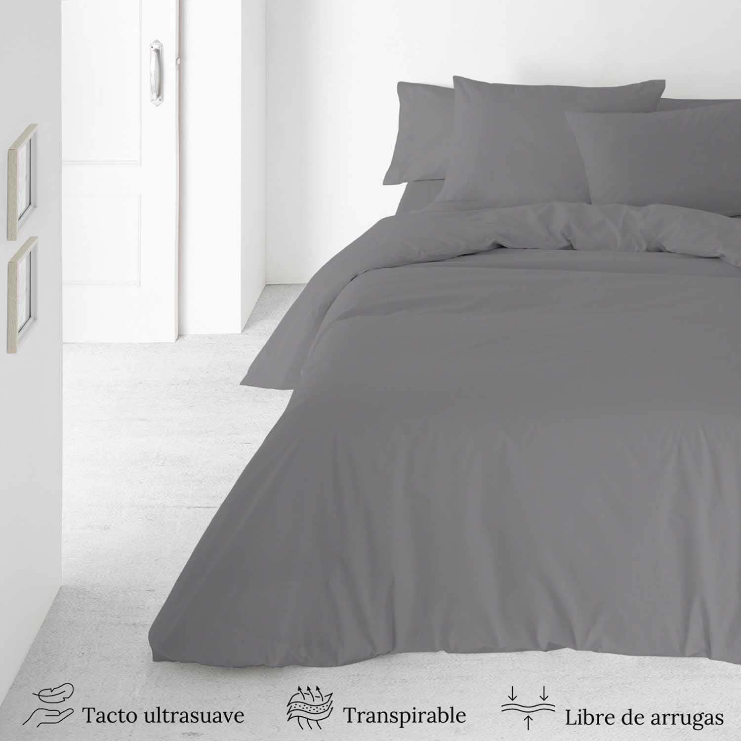 ICEHOME - 2 Piece Smooth Duvet Cover 2 Pieces Bed 90 - Microfibre Polyester - Includes 1 Pillowcase - Made in Spain - GREY 7 - 3
