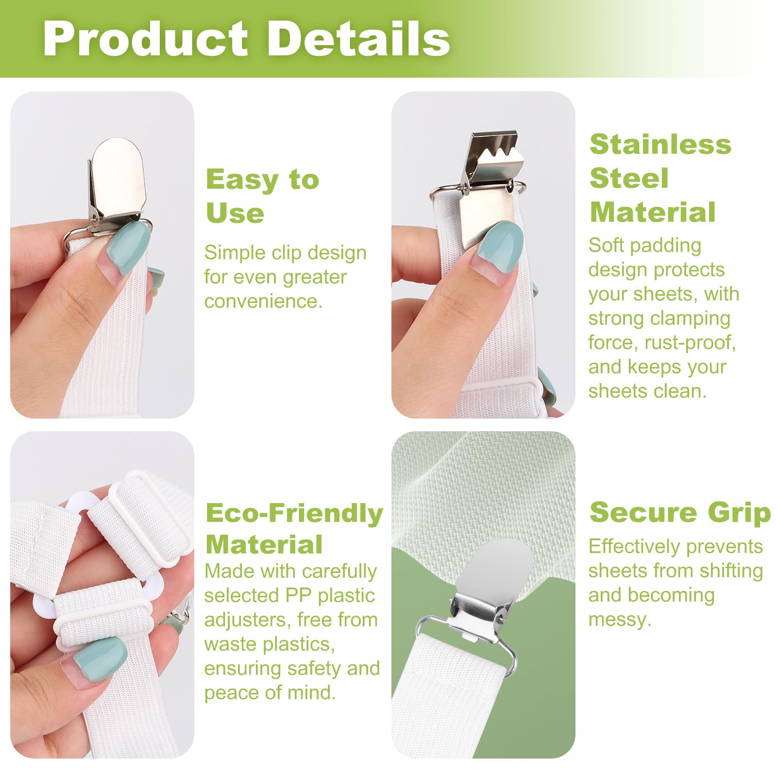 2 Pièces Tendeur Drap Housse,Attache Drap Housse avec Clips en Métal,Réglable Élastiques Triangle Sangles de Soutient,Compatibles avec Tous Les - 2