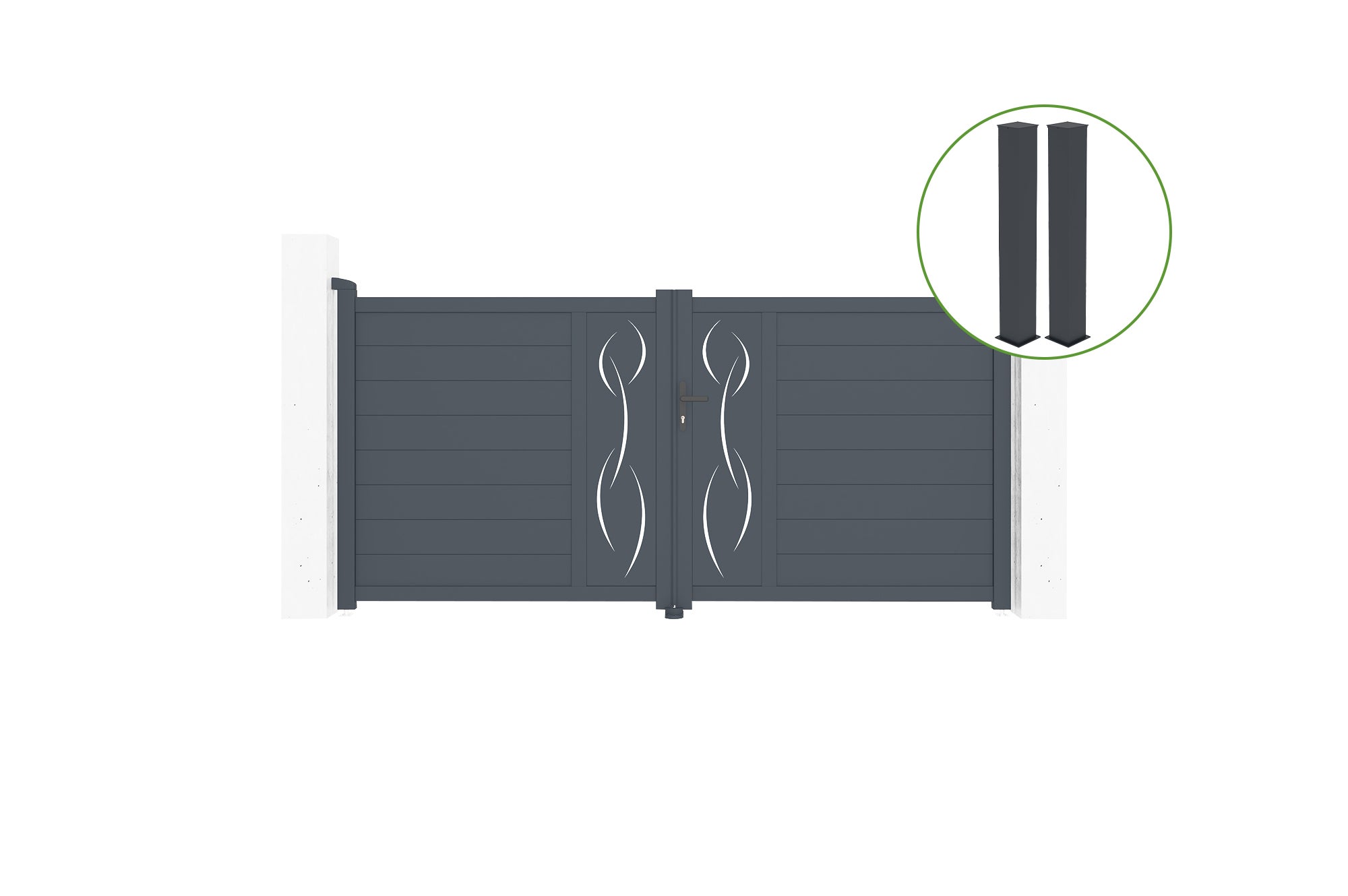 Brama skrzydłowa 4m LIFE wys. 120cm aluminium szare + 2 słupki 20x20cm wys. 166c