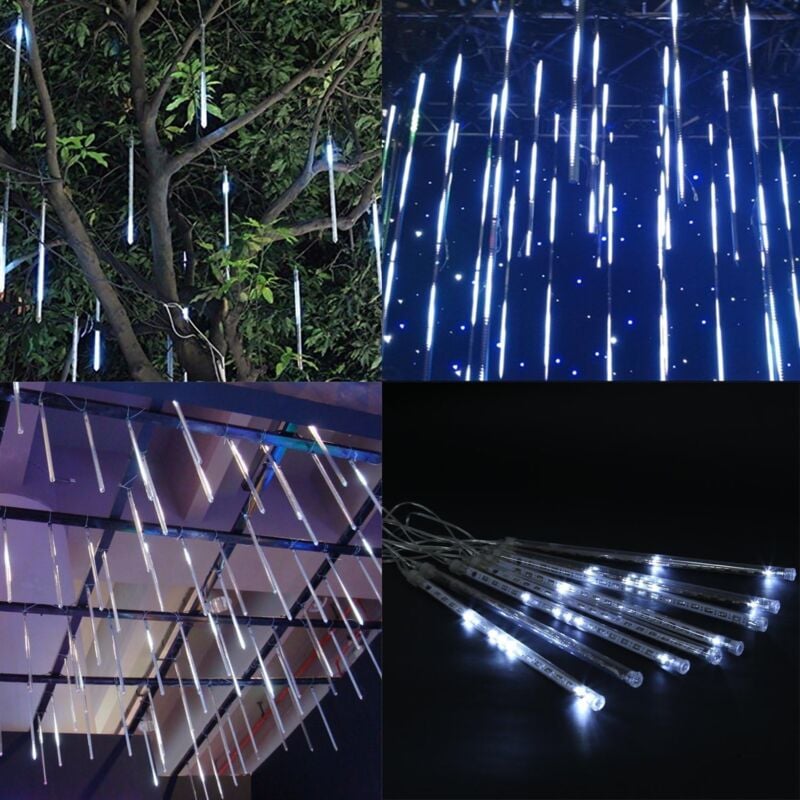 Guirlande lumineuse LED Météore Pluie Lumière 30 cm 8 Tubes 192 LEDs Décoration pour Intérieur Sapins Noël Balcon Fête Mariage Blanc Froid - 3