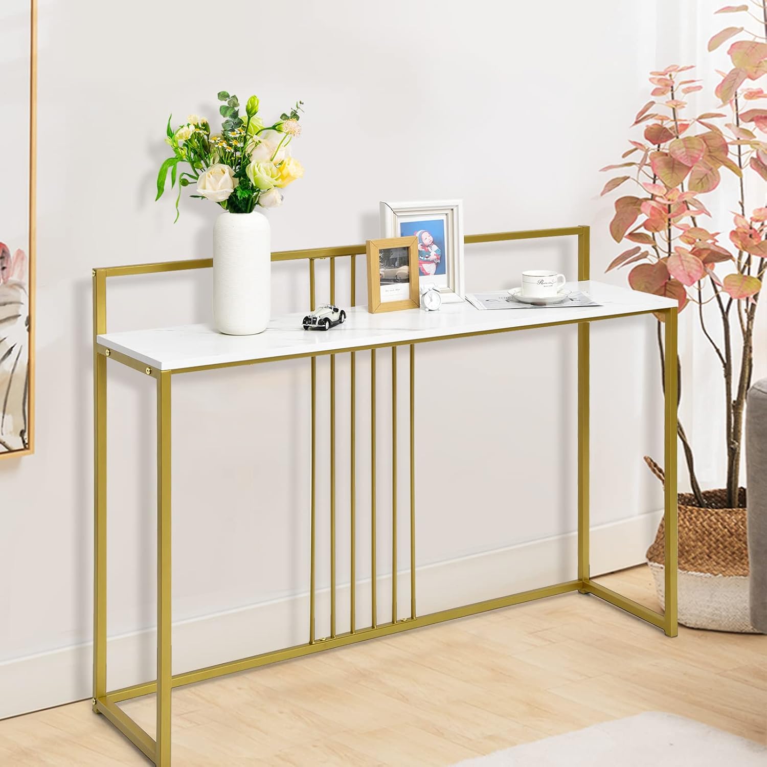 Consolas e mesas de sofá, com hastes reforçadas, armário para guardar objetos para sala de estar e entrada, 120x32,5x88 cm, branco e dourado - 8