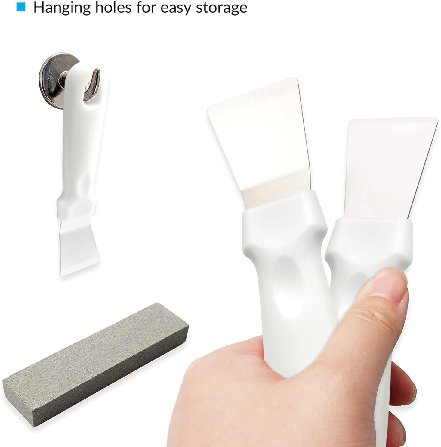 Zestaw 2 skrobaków do czyszczenia piekarników, kuchenek, płyt indukcyjnych, stal nierdzewna z uchwytem z tworzywa sztucznego, wersja prosta + wer - 6