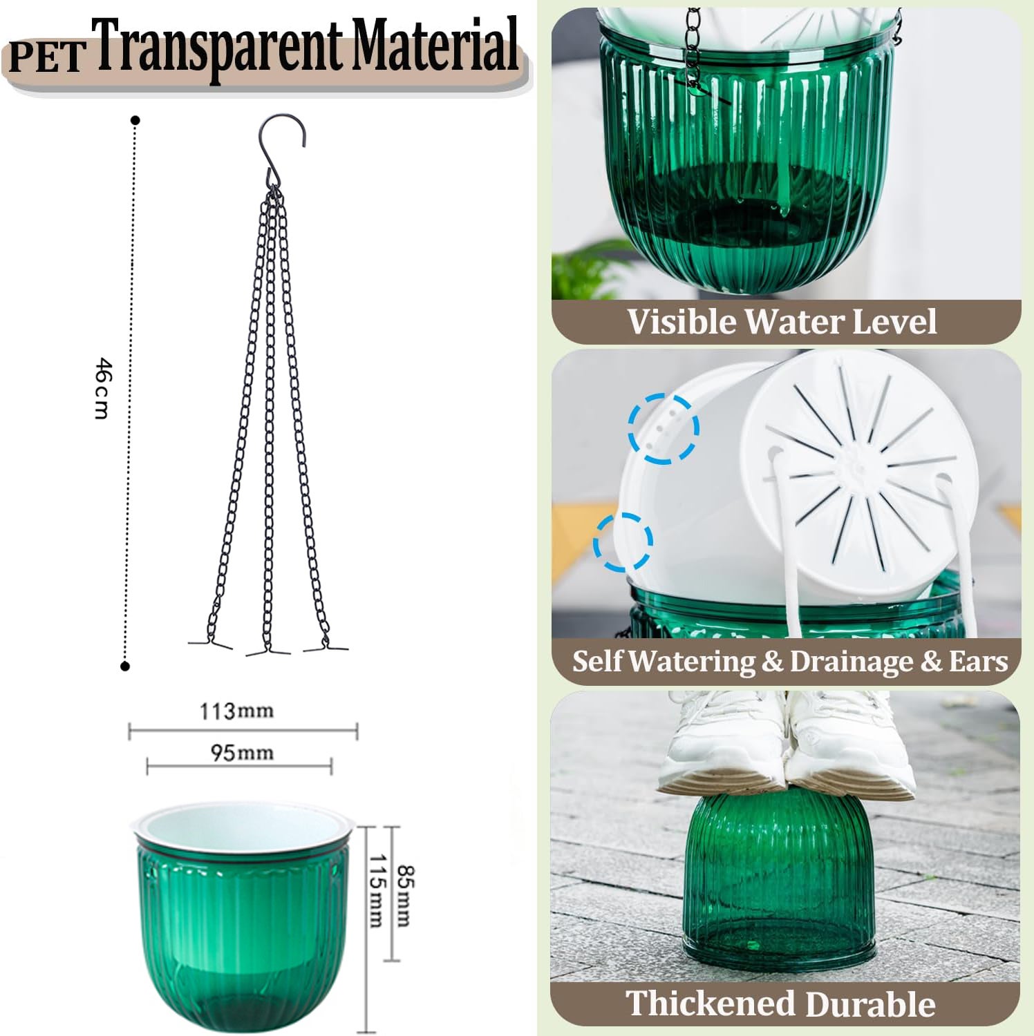 3 Packs de macetas colgantes autorriego para interior, 113x115mm Cesta colgante para exterior, Plantas colgantes - 2