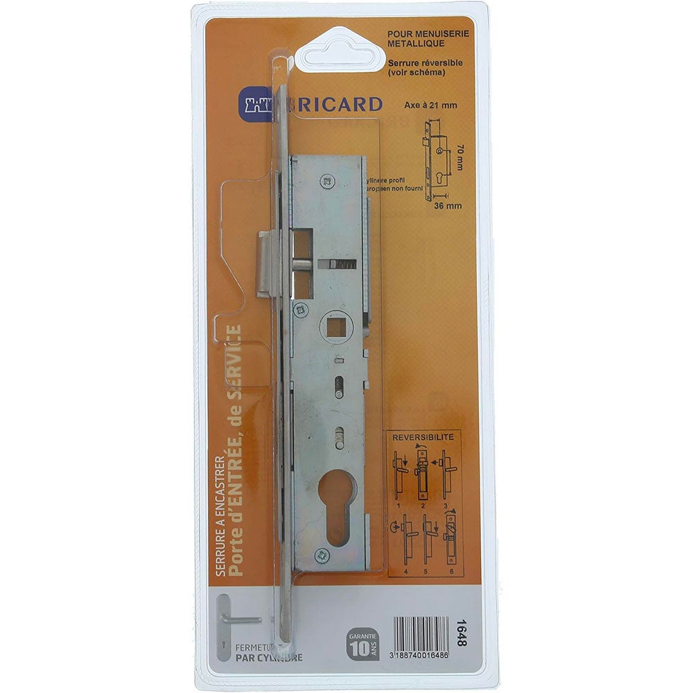 Serrure à encastrer de porte et menuiserie metalique a cylindre Axe 21 mm Reversible Bricard - 3